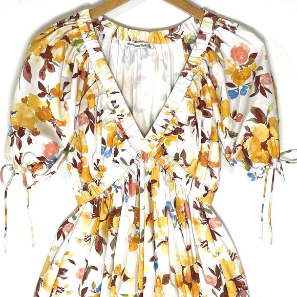 ABERCROMBIE & FITCH Women’s Floral Puff Sleeve Mini Babydoll Dress - Picture 2 of 5